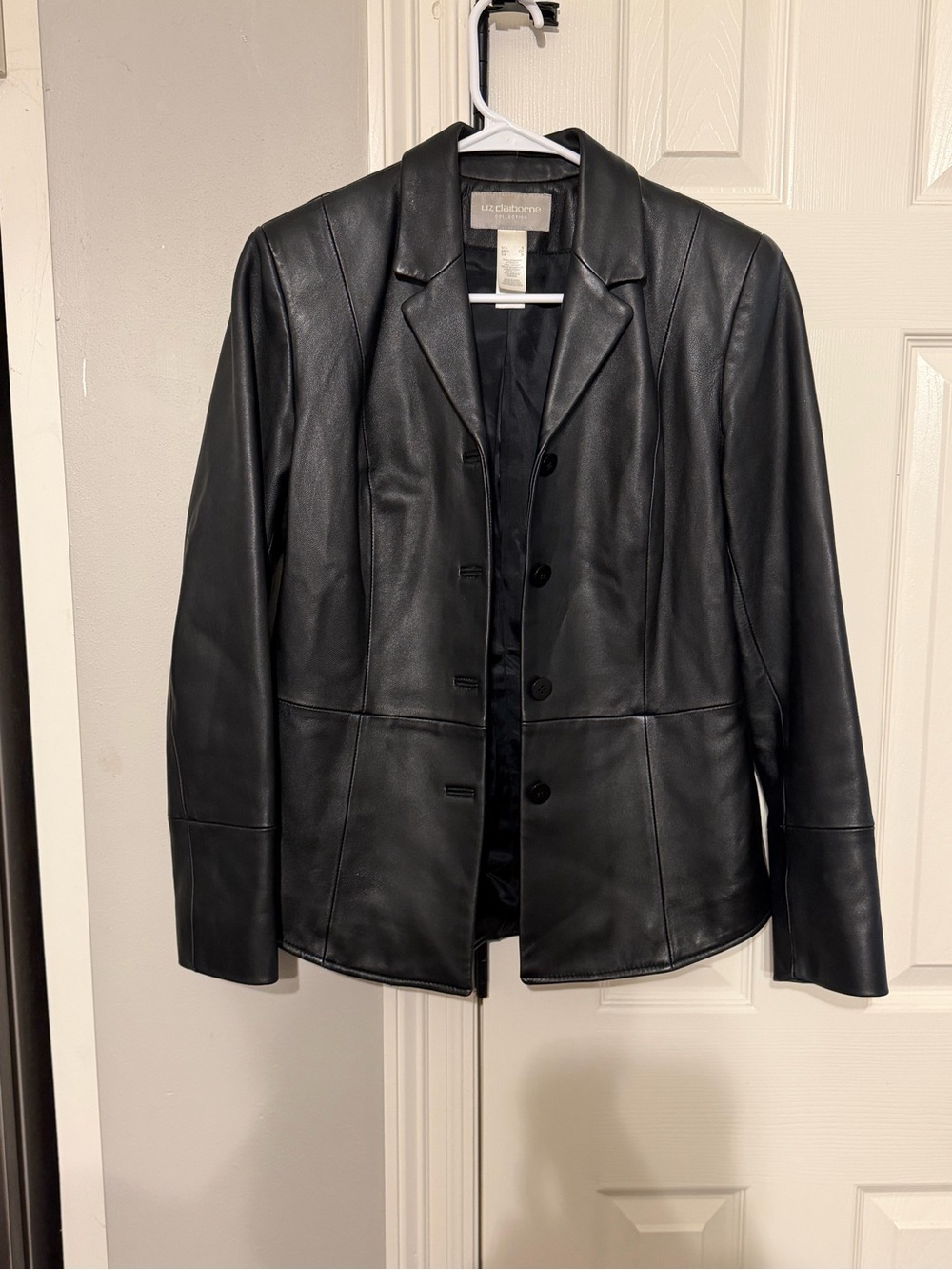 Liz Claiborne Black Leather Tailored Blazer